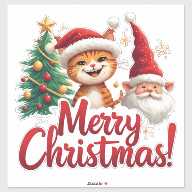 Sticker Chat Joyeux Style de Noël pour Accessoires Saisonn (Feuille)