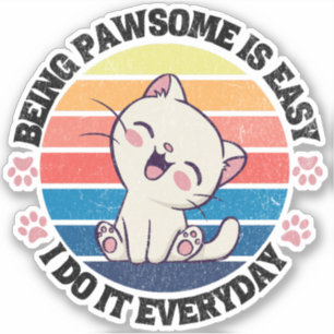 Sticker Chat Kawaii blanc mou