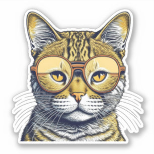 Sticker Chat Kitty cool avec lunettes