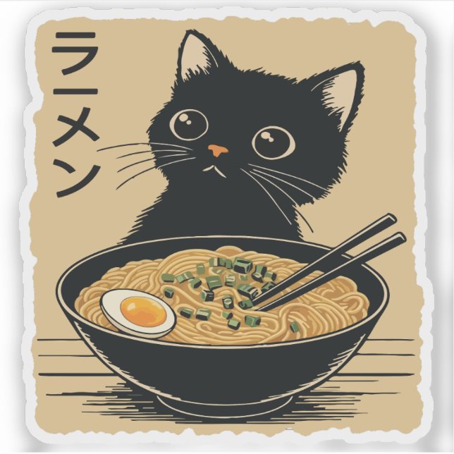 Sticker Chat mangeant des ramen  (Devant)