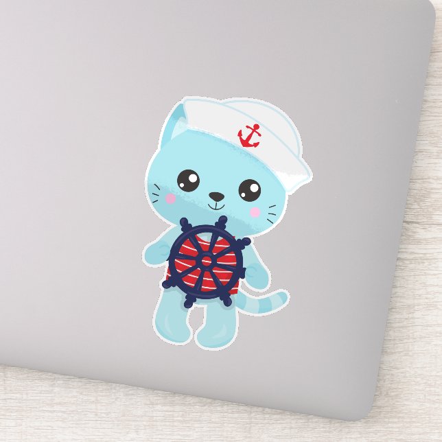 Sticker Chat marin, Casquette marin, Capitaine de bateau,  (Détail)