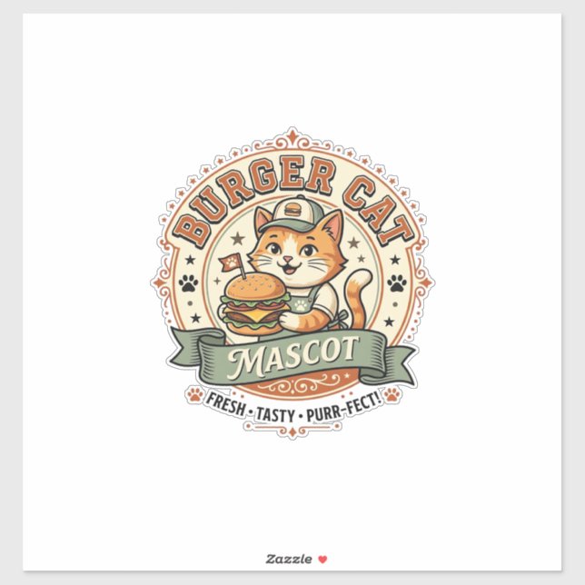 Sticker Chat mascotte Burger Chat mascotte de restauration (Feuille)