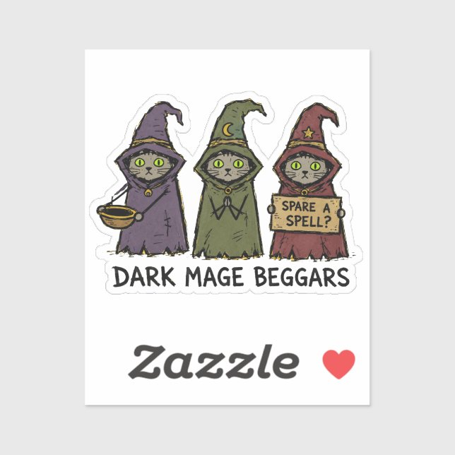 Sticker Chat mendiant Dark Mage sorcier Fantasy RPG Magie  (Feuille)