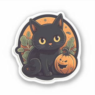 Sticker Chat mignon avec citrouille