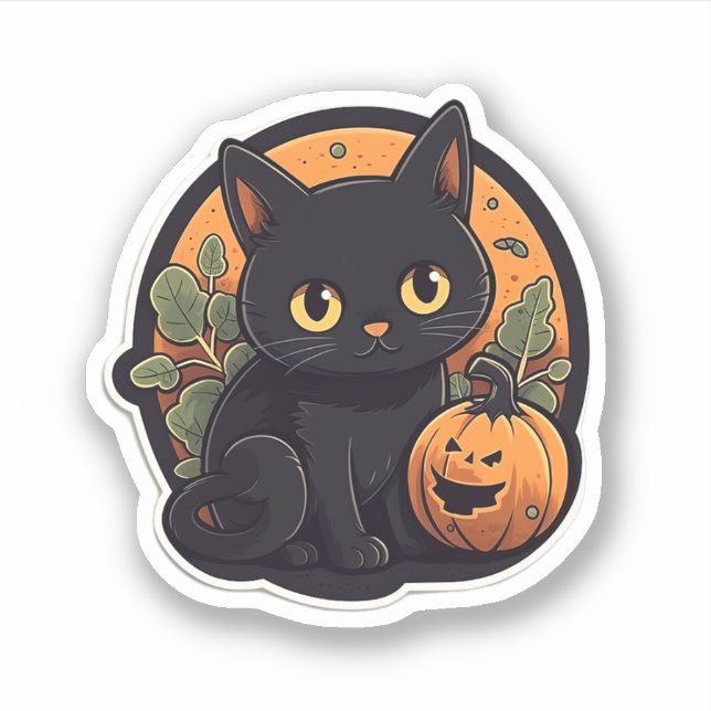 Sticker Chat mignon avec citrouille (Devant)