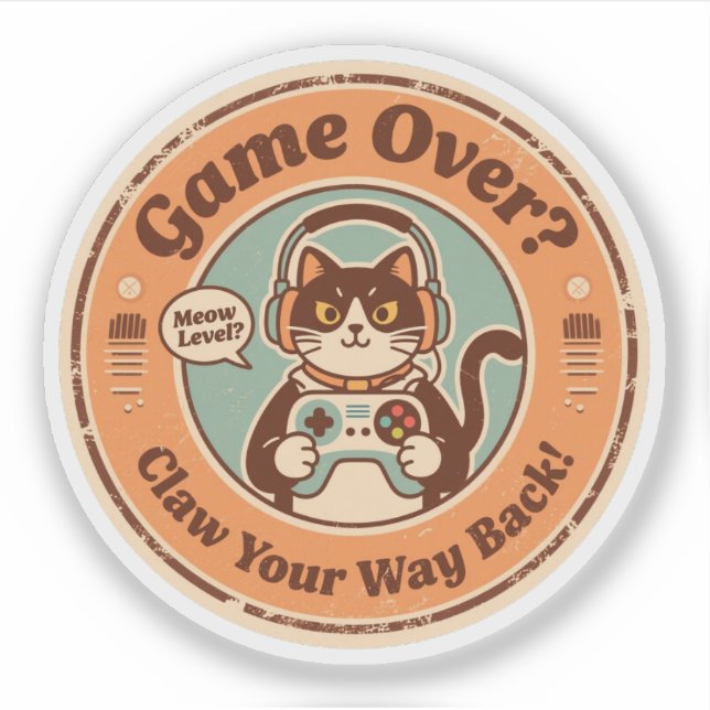 Sticker Chat mignon avec manette et casque Gamer (Devant)