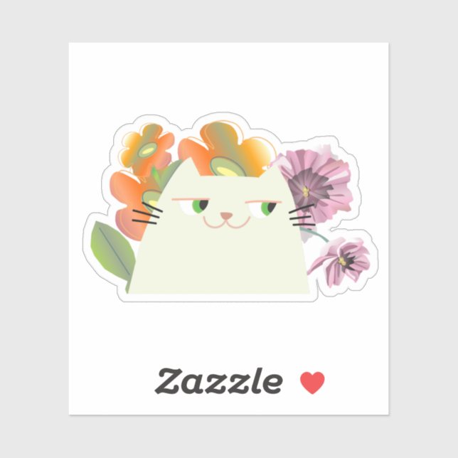 Sticker Chat Mignon Floral Kawaii (Feuille)