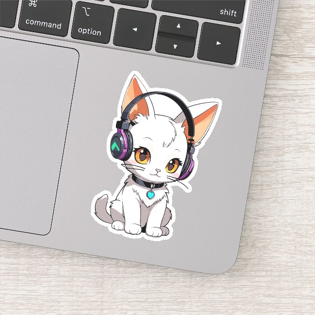 Sticker Chat Mignon Kawaii avec Écouteurs (Détail)