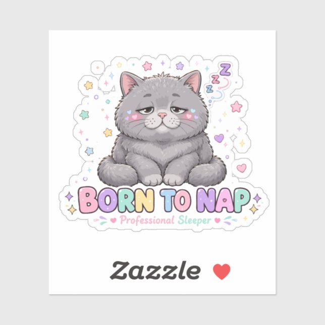 Sticker Chat mignon né pour faire la sieste (Feuille)