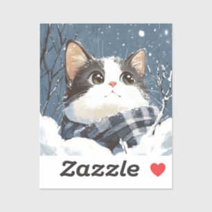 Sticker Chat mignon pelucheux neige d'hiver