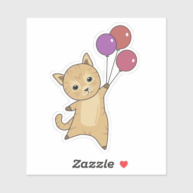 Sticker Chat Mouche Avec Des Ballons Colorés (Feuille)