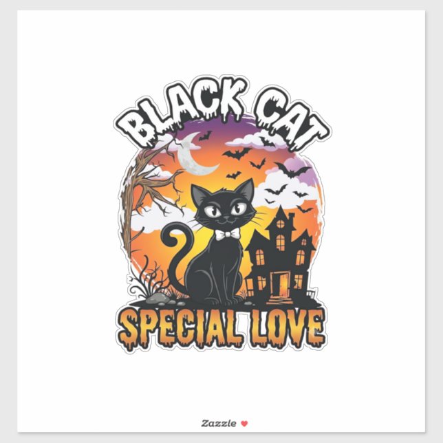 Sticker Chat Noir Amour Spécial Halloween Maison Hantée Ch (Feuille)