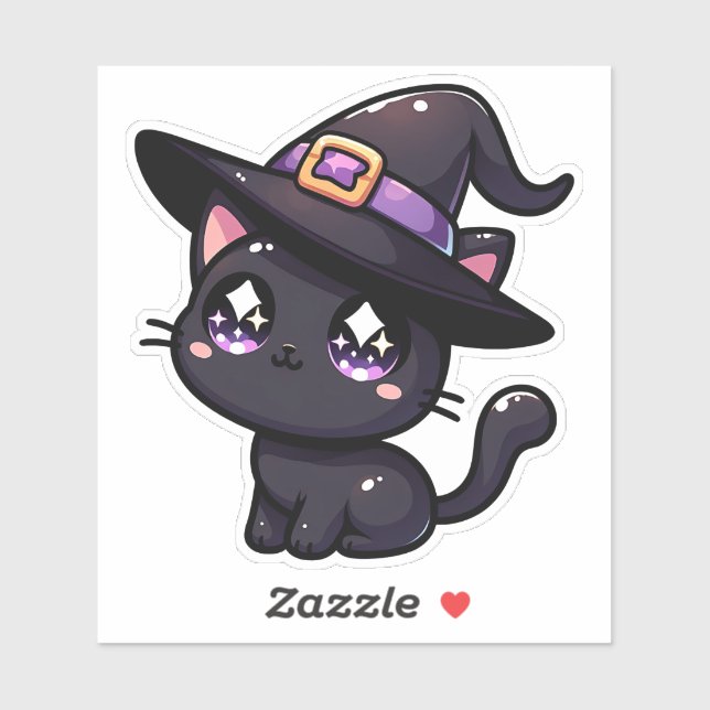 Sticker Chat noir attrapé par Casquette de cuisine (Feuille)