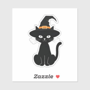 Sticker Chat noir avec design casquette sorcier (Halloween
