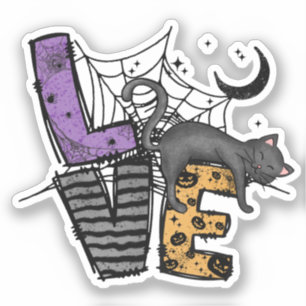 Sticker Chat noir azy en Spider Web avec amour