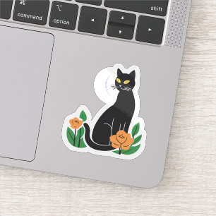 Sticker Chat Noir   Chat floral mou