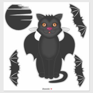 Sticker Chat noir, chauves-souris et lune Halloween