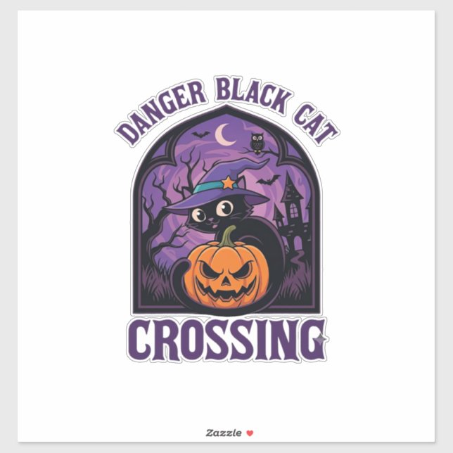 Sticker Chat Noir Dangereux Traverse Halloween Citrouille  (Feuille)