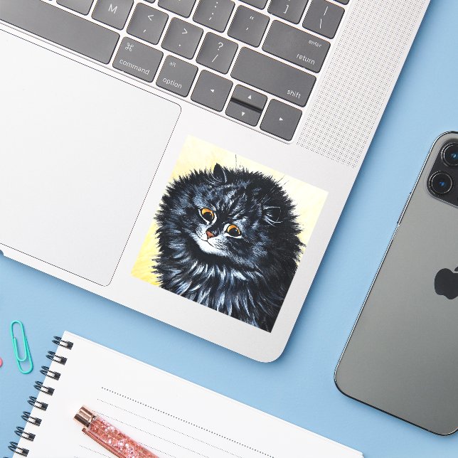 Sticker Chat noir de Louis Wain (Ordinateur portable avec iPhone)