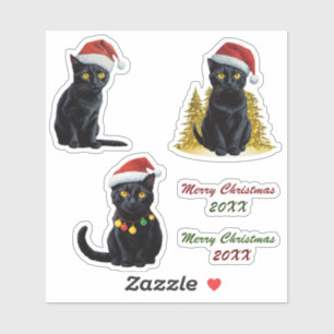 Sticker Chat Noir de Noël mignon à Santa Hat Custom