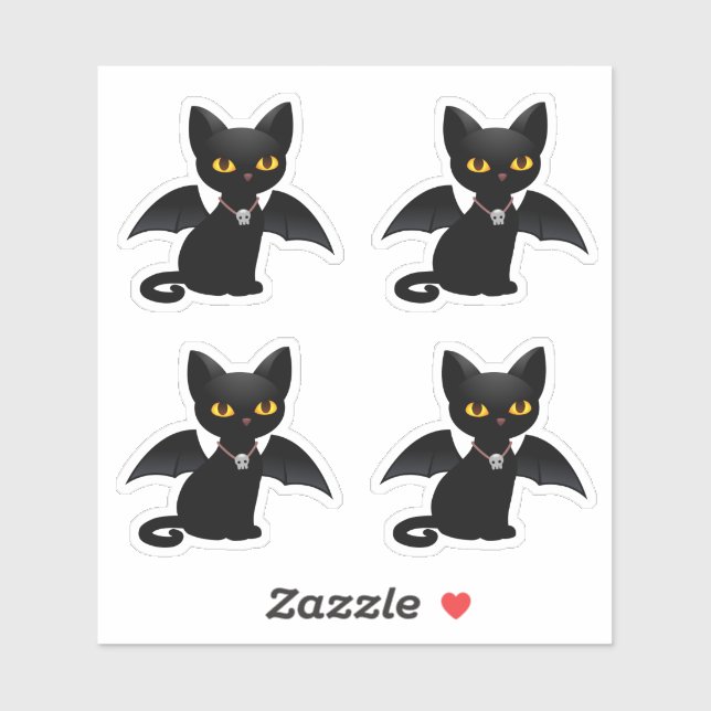 Sticker Chat noir d'Halloween avec des ailes, ensemble de  (Feuille)