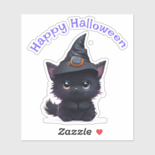 Sticker Chat noir d'Halloween blanc mignon