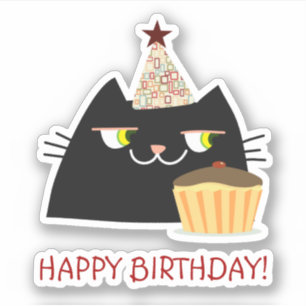 Sticker Chat Noir Drôle Joyeux Anniversaire
