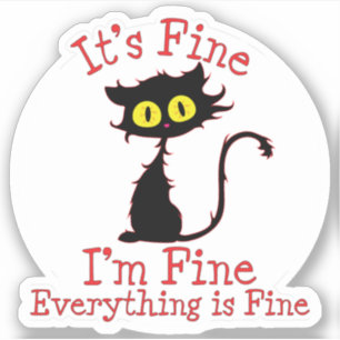 Sticker Chat noir effilé, tout va bien