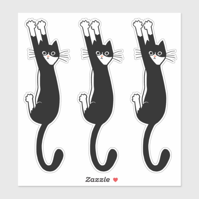 Sticker Chat noir et blanc accroché | Drôle Tuxedo Cat (Feuille)