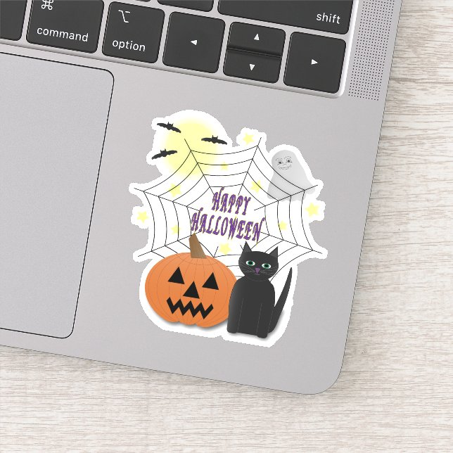 Sticker Chat noir et Citrouille pas effrayant Halloween (Détail)