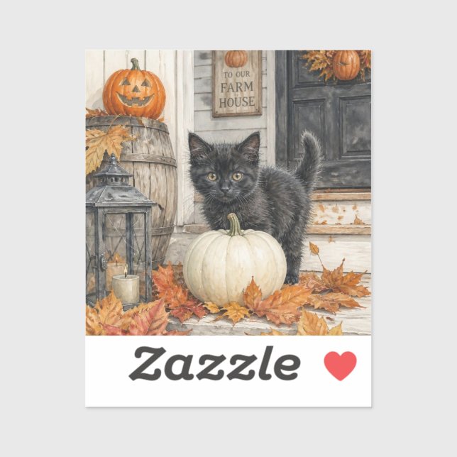 Sticker Chat noir et ferme à citrouilles Halloween  (Feuille)