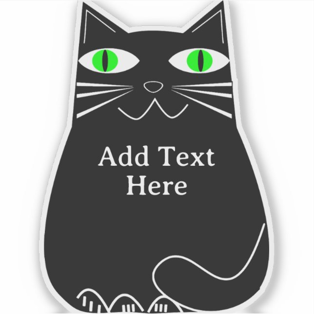 Sticker Chat noir gras avec yeux verts Texte personnalisé (Devant)