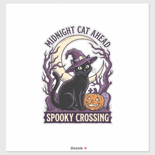 Sticker Chat Noir Halloween Gravure Vintage Chat Citrouill (Feuille)