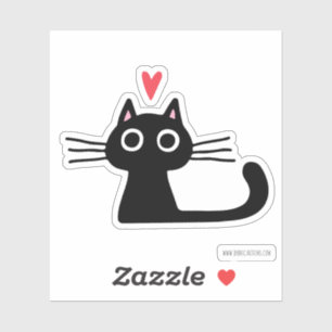 Sticker Chat noir mignon avec coeur Saint-Valentin