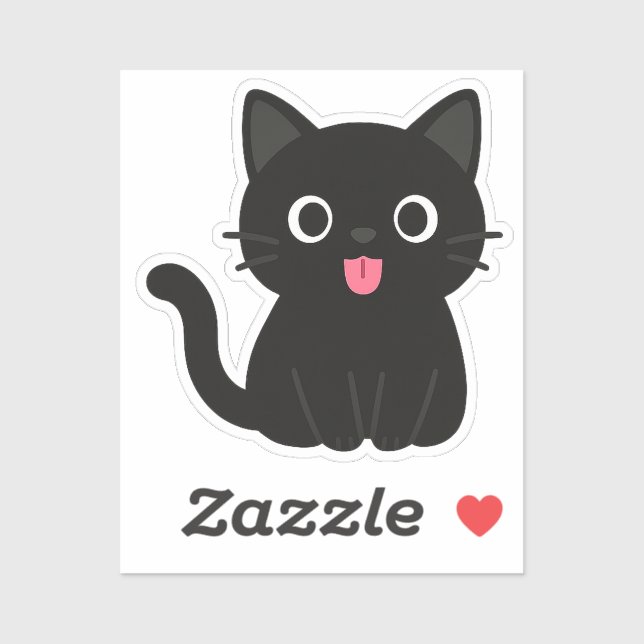 Sticker Chat noir mignon langue sortie (Feuille)