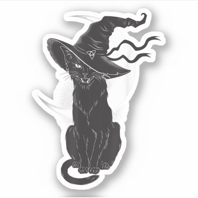 Sticker Chat noir portant sorcière Casquette Éffrayant Hal (Devant)