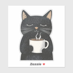 Sticker Chat Noir Sleepy avec une Coupe de Boho Café