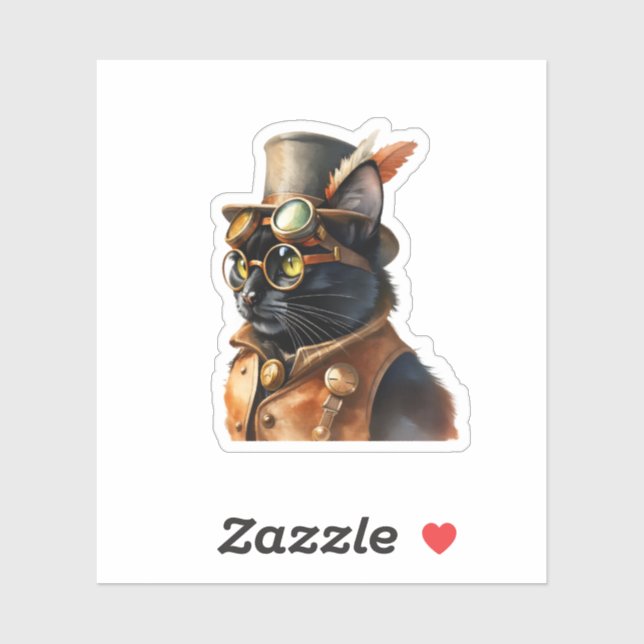 Sticker Chat noir Steampunk (Feuille)