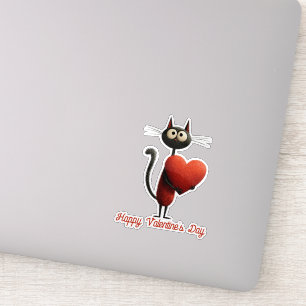 Sticker Chat noir vintage avec la Saint-Valentin cœur