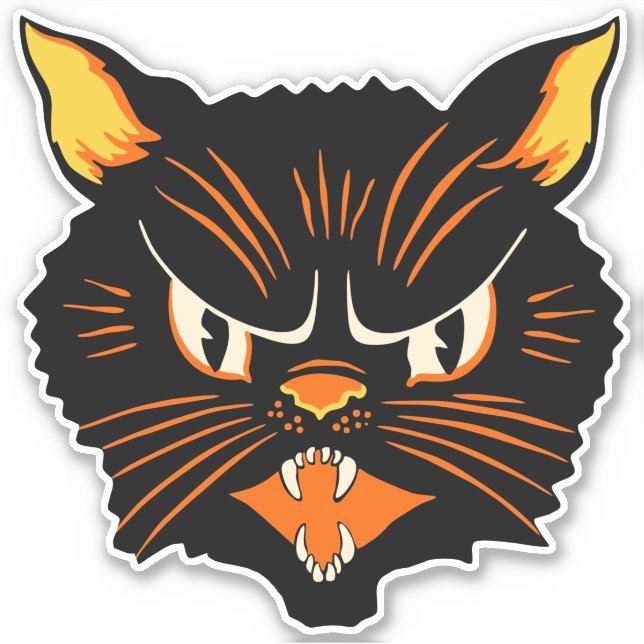 Sticker Chat noir vintage Halloween (Devant)