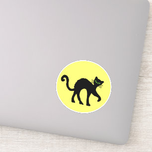 Sticker Chat noir yeux verts Arrière Lune jaune