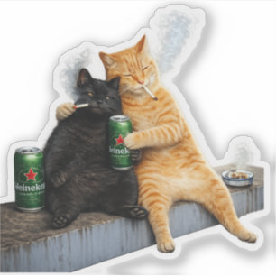 Sticker Chat Orange Chat Noir Fumant Mème Vintage Duo de