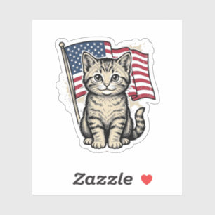 Sticker Chat patriotique avec drapeau américain vecteur vi
