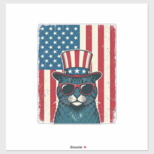 Sticker Chat Patriotique Drapeau Gravure Vintage Design de