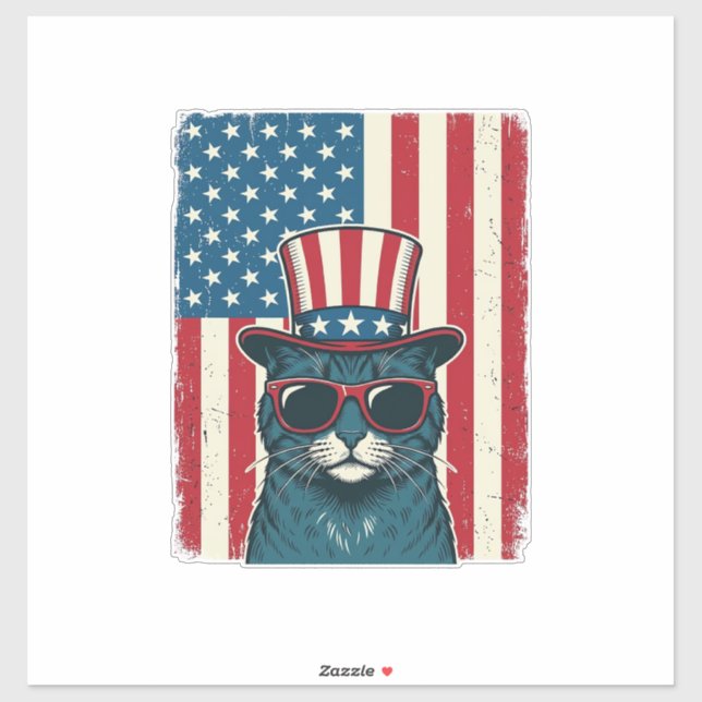 Sticker Chat Patriotique Drapeau Gravure Vintage Design de (Feuille)