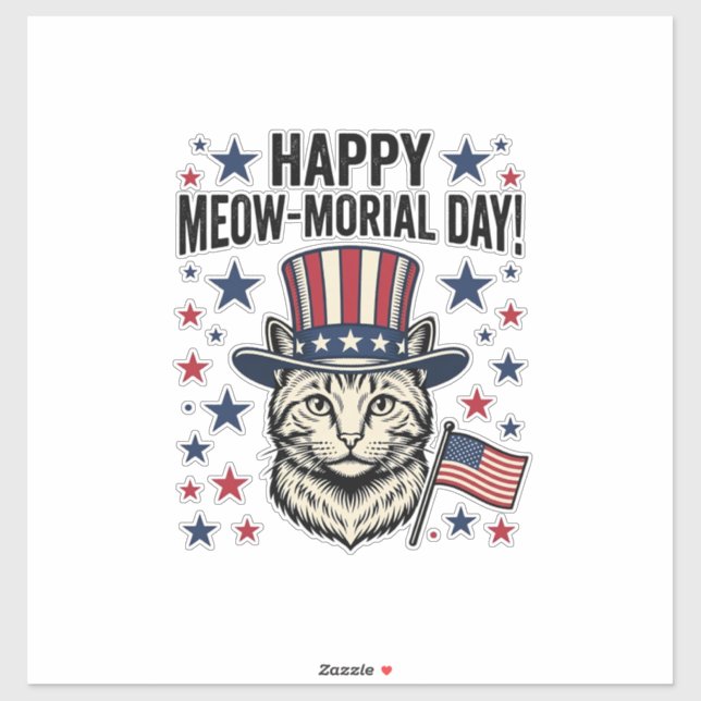 Sticker Chat patriotique Meow-morial Day Conception Vector (Feuille)