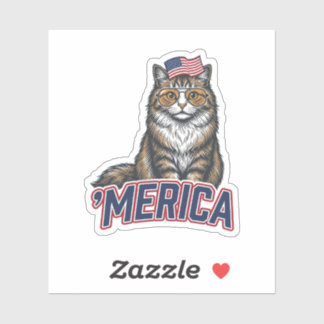 Sticker Chat Patriotique Merica Vintage Gravure de Chemise