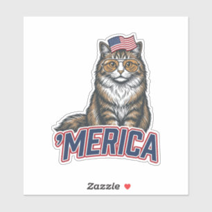 Sticker Chat Patriotique Merica Vintage Gravure de Chemise