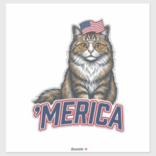 Sticker Chat Patriotique Merica Vintage Gravure Maillot Co