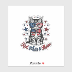 Sticker Chat Patriotique Rouge Blanc et Meow Design Vintag